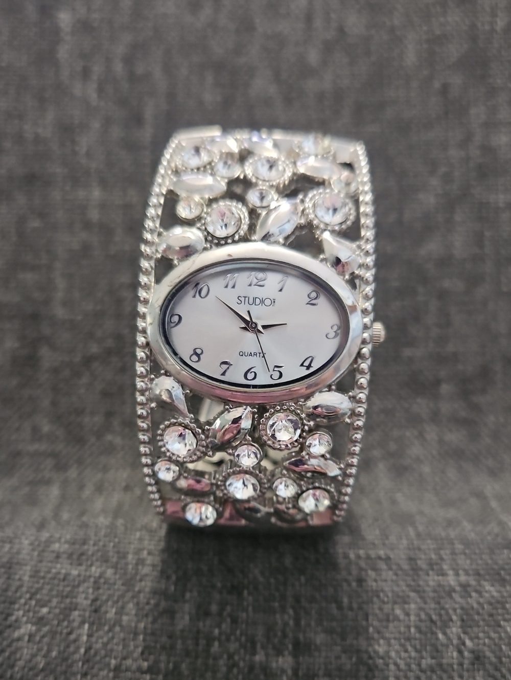 Studio Silver Crystal-Embellished Bangle Watch